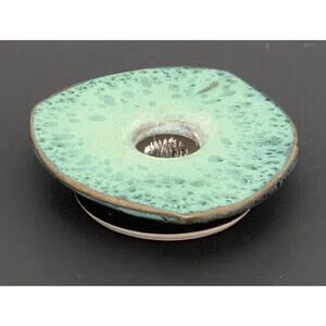Gary Gall Ikebana Flower Frog Vase Ceramic Decorative Flat Vase Signed Teal MCM
